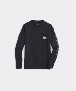 Tees<Vineyard Vines Boys' Disco Ball Whale Long-Sleeve Pocket Tee Jet Black