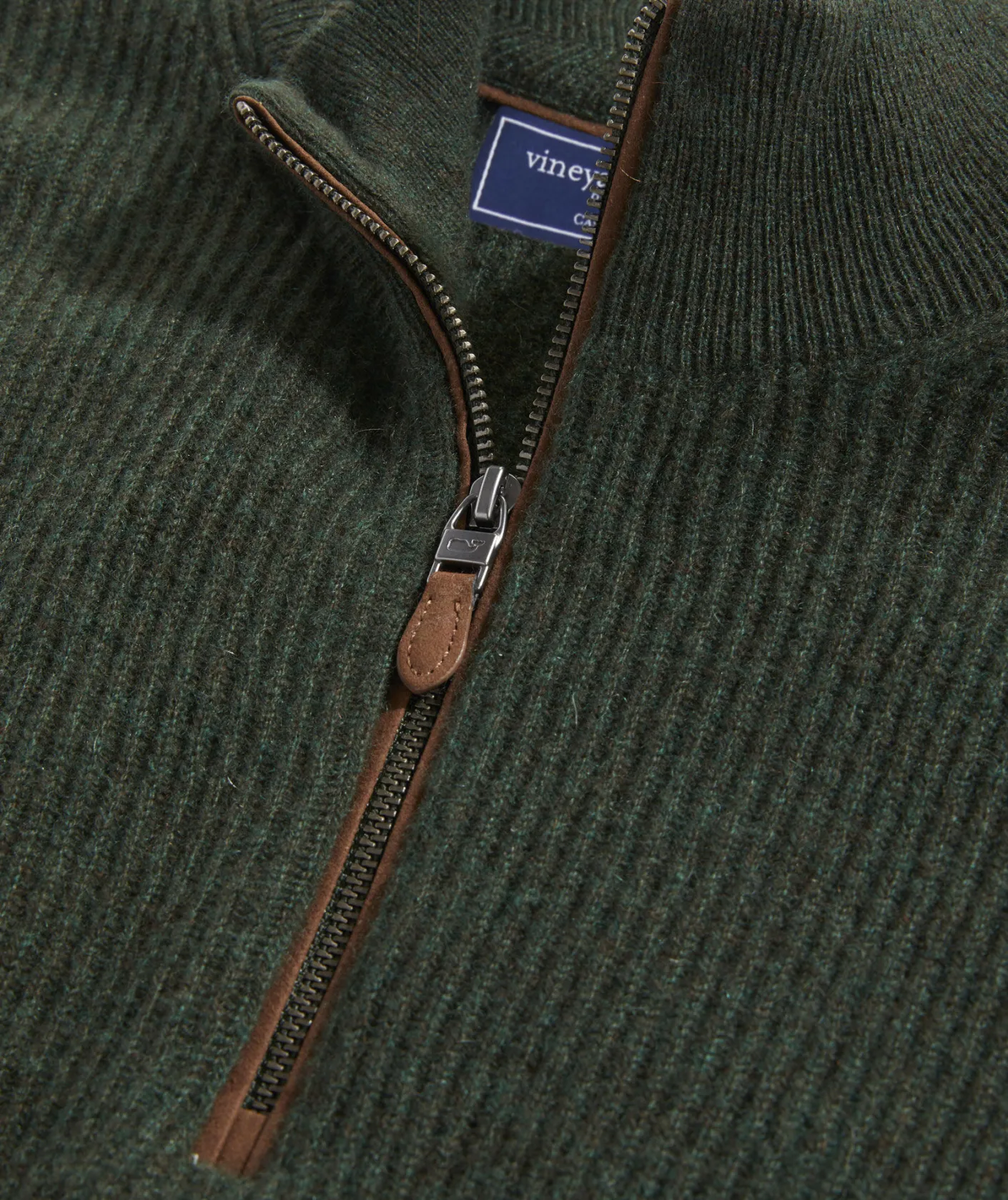 Quarter-Zips<Vineyard Vines Cashmere Fisherman Rib Quarter-Zip Sweater Forest Olive