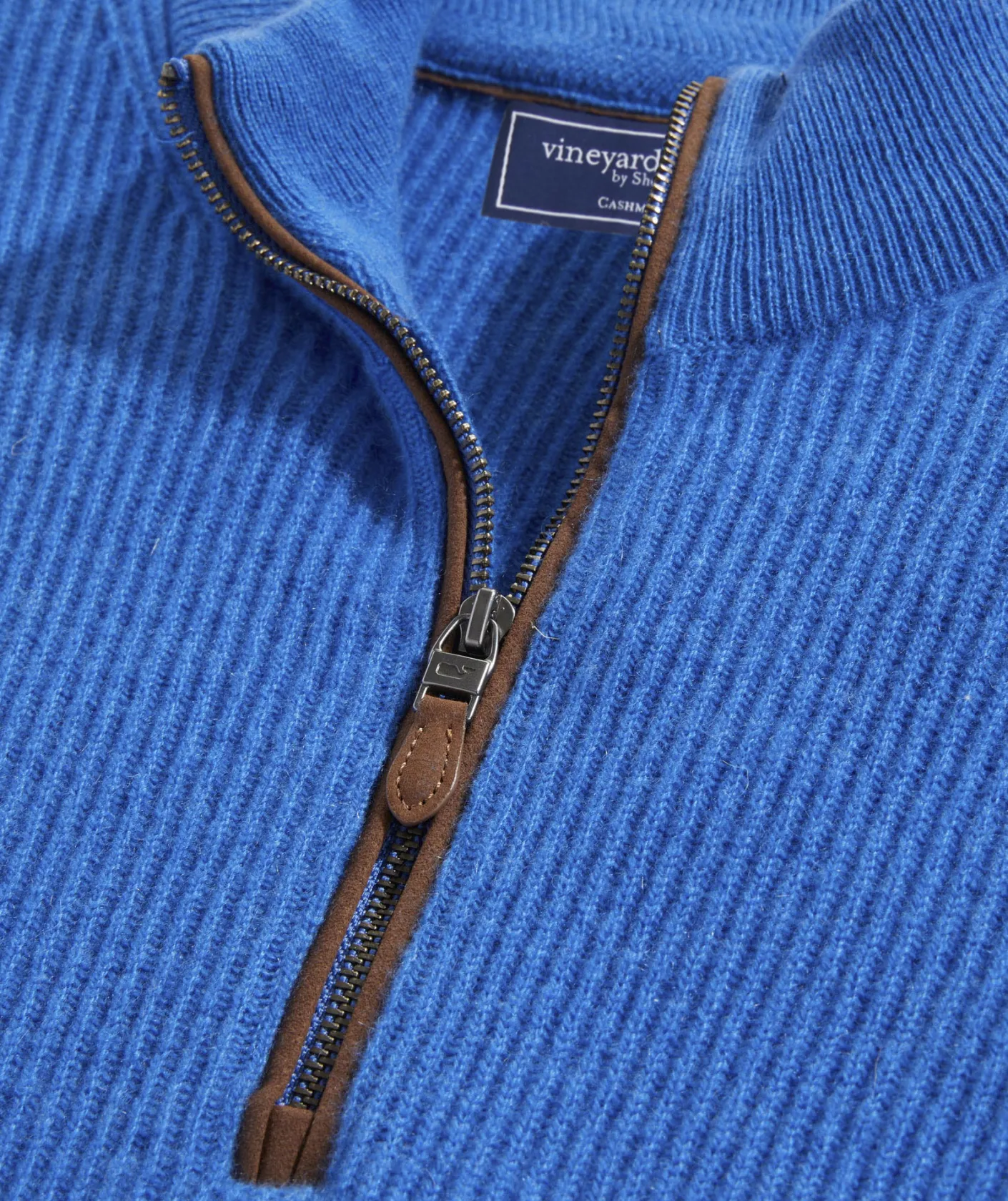 Quarter-Zips<Vineyard Vines Cashmere Fisherman Rib Quarter-Zip Sweater Hull Blue