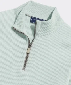 Quarter-Zips<Vineyard Vines Cashmere Fisherman Rib Quarter-Zip Sweater Bleached Aqua