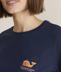 Tees<Vineyard Vines Christmas Icons Whale Long-Sleeve Pocket Tee White Cap