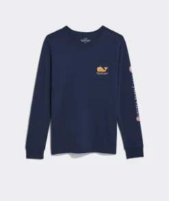 Tees<Vineyard Vines Christmas Icons Whale Long-Sleeve Pocket Tee White Cap