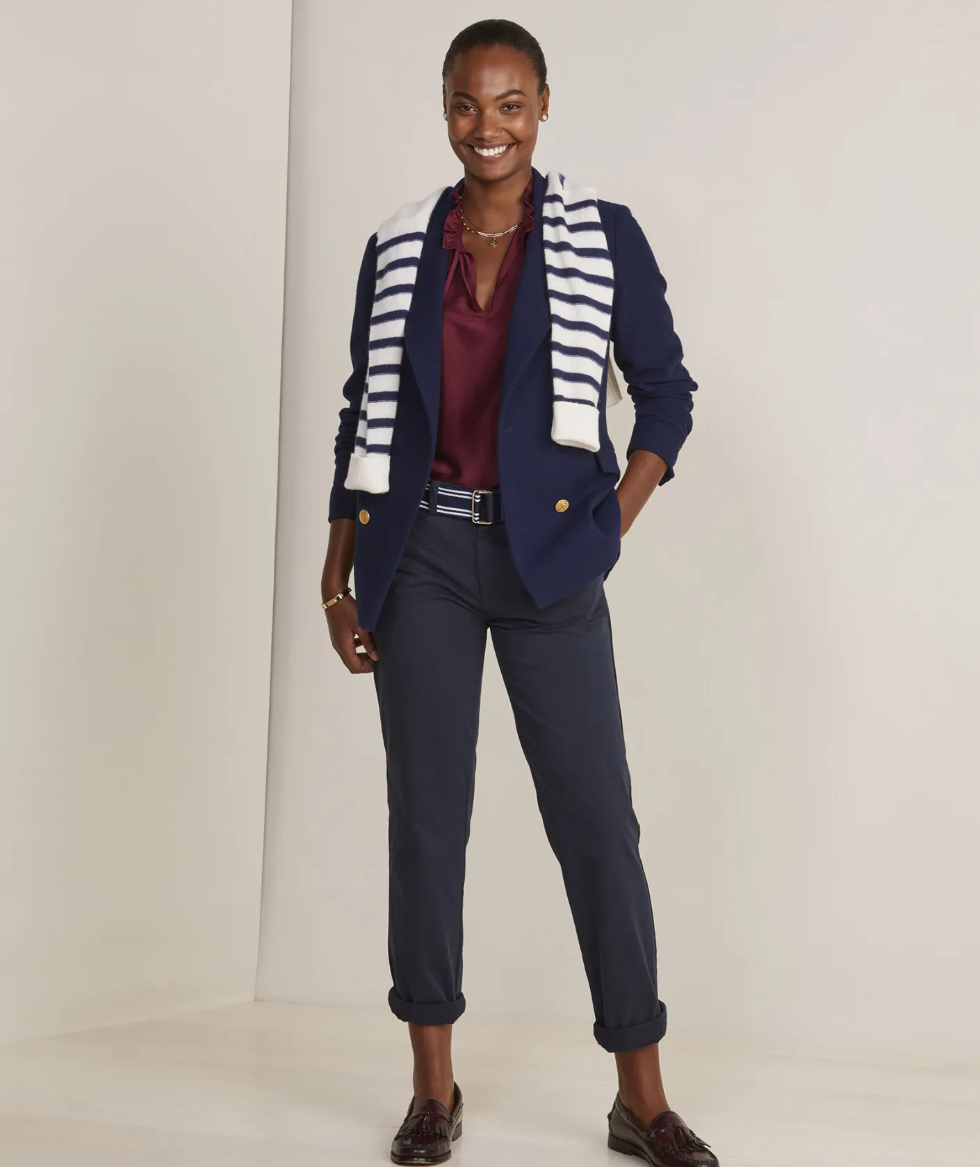 Shirts & Tops<Vineyard Vines Cinched Puff-Sleeve Top Toile - Rum Runner