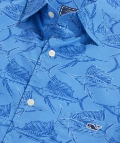 Button-Down Shirts<Vineyard Vines Cotton Short-Sleeve Sailfish Shirt Slfsh Stck Hull Blue