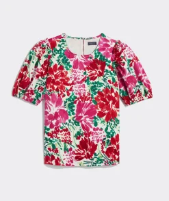 Shirts & Tops<Vineyard Vines Fenwick Floral Puff-Sleeve Top F.Floral - Crimson