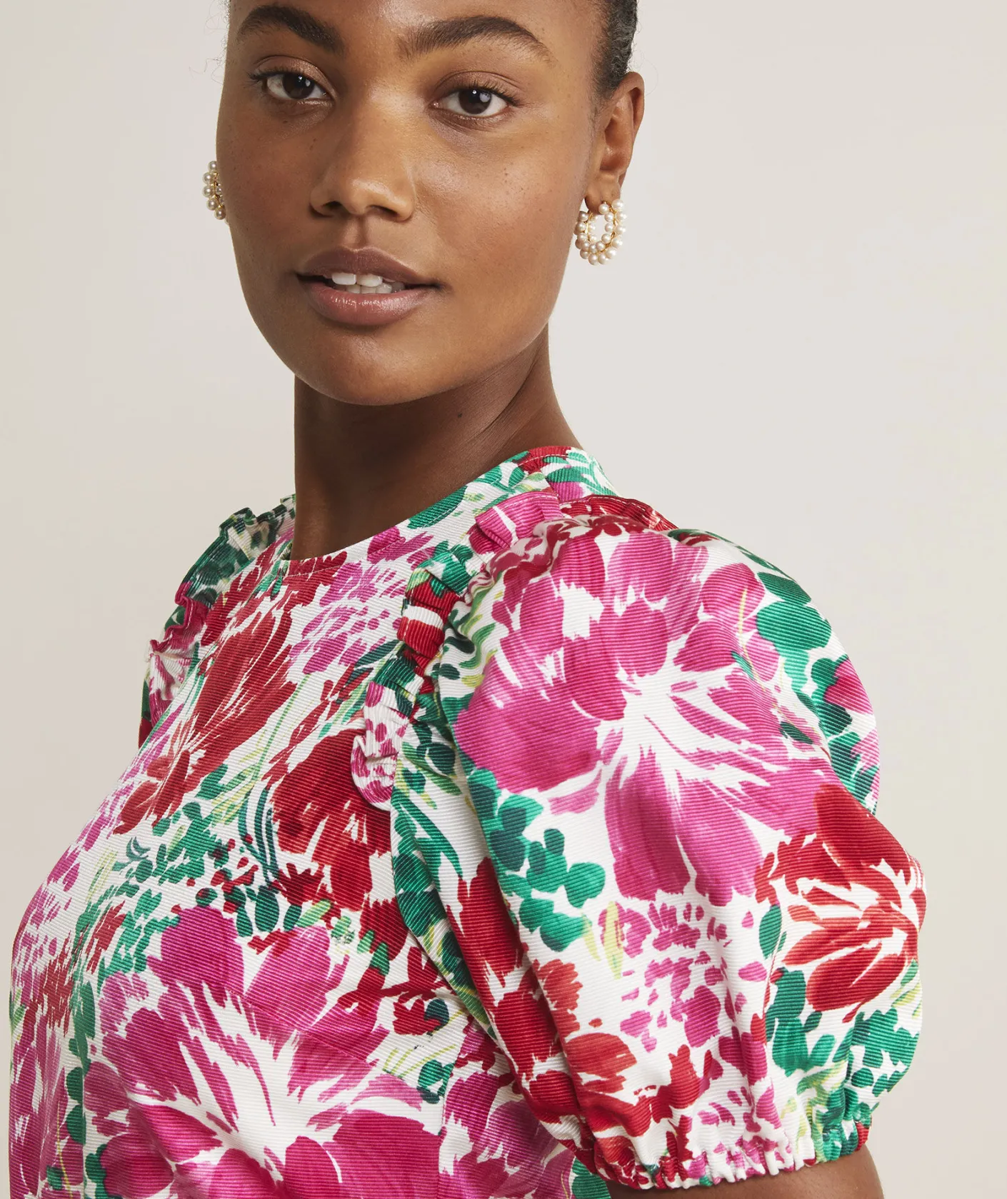 Shirts & Tops<Vineyard Vines Fenwick Floral Puff-Sleeve Top F.Floral - Crimson