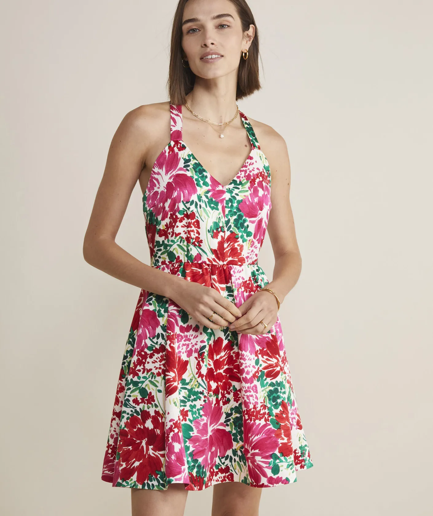 Dresses & Skirts<Vineyard Vines Fit & Flare Mini Dress Brush Floral - Marsh