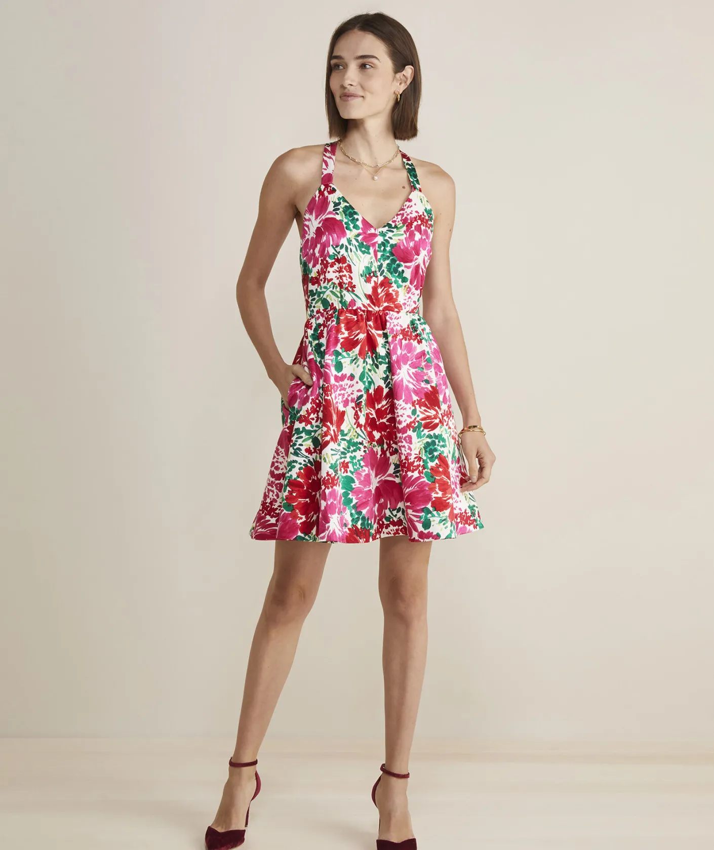Dresses & Skirts<Vineyard Vines Fit & Flare Mini Dress Brush Floral - Marsh