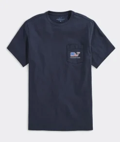 Tees<Vineyard Vines Flag Whale Short Sleeve Pocket Tee Vineyard Navy
