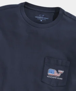 Tees<Vineyard Vines Flag Whale Short Sleeve Pocket Tee Vineyard Navy