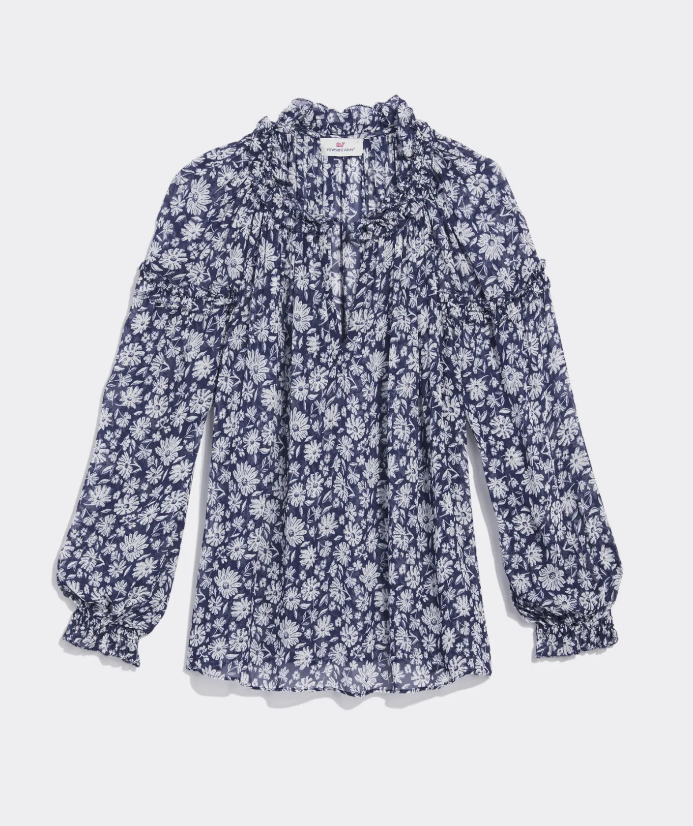 Shirts & Tops<Vineyard Vines Harbor Seersucker Grid Print Ruffle Popover Haven Grid - Blue
