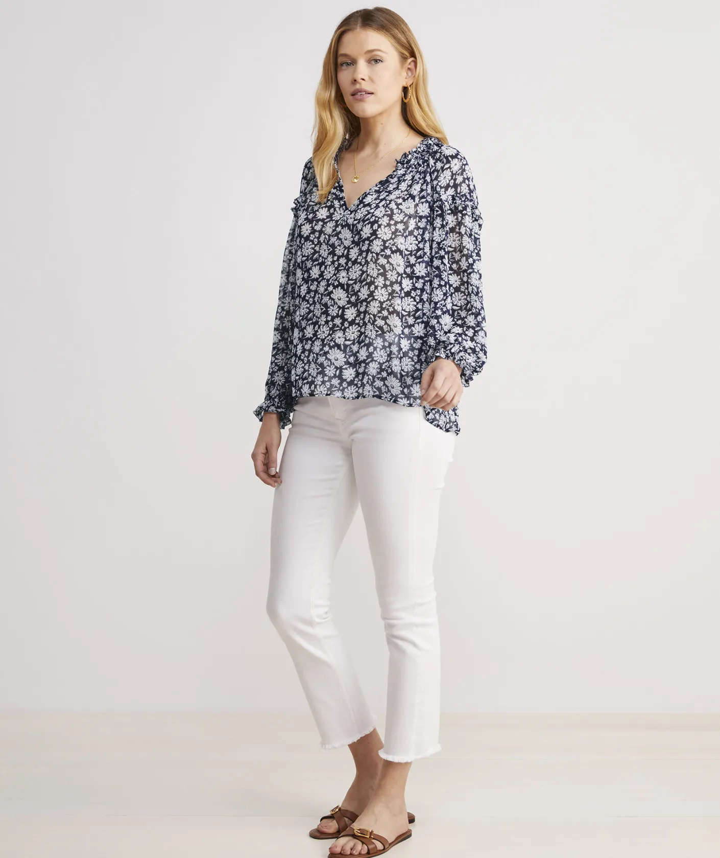 Shirts & Tops<Vineyard Vines Harbor Seersucker Grid Print Ruffle Popover Haven Grid - Blue