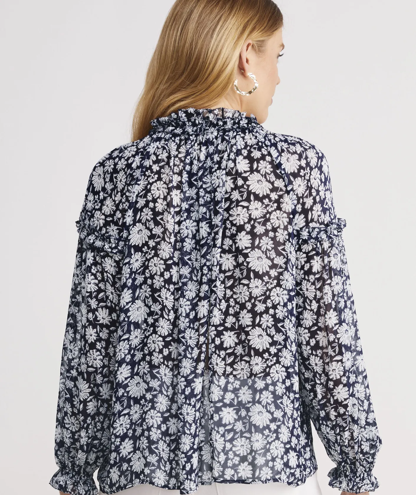 Shirts & Tops<Vineyard Vines Harbor Seersucker Grid Print Ruffle Popover Haven Grid - Blue