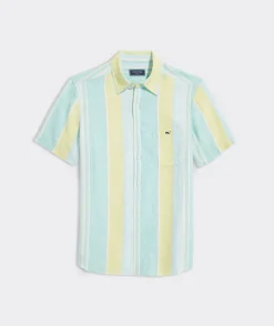 Button-Down Shirts<Vineyard Vines Linen Short-Sleeve Wharf Stripe Shirt Wharf STP Wild Lime