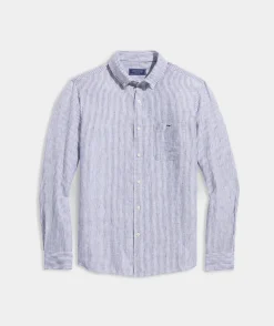 Button-Down Shirts<Vineyard Vines Linen Stripe Shirt Nautical Navy STP