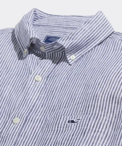 Button-Down Shirts<Vineyard Vines Linen Stripe Shirt Nautical Navy STP