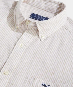 Button-Down Shirts<Vineyard Vines Linen Stripe Shirt Cappuccino