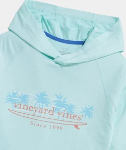 Tees<Vineyard Vines Palm Tree Surf Logo Long-Sleeve Harbor Performance Tee Is Paradise Heather