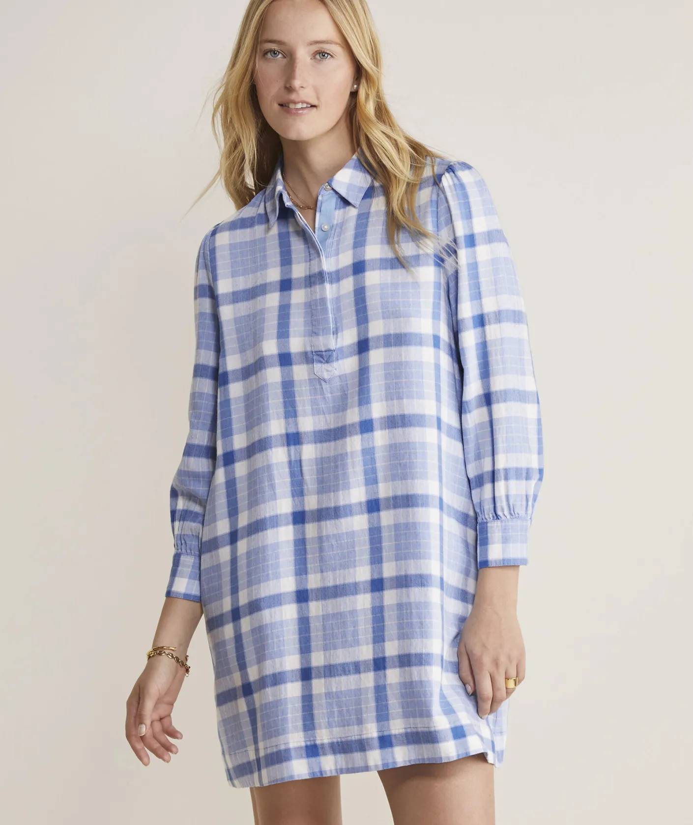 Dresses & Skirts<Vineyard Vines Plaid Popover Dress DW Plaid- Calm Water