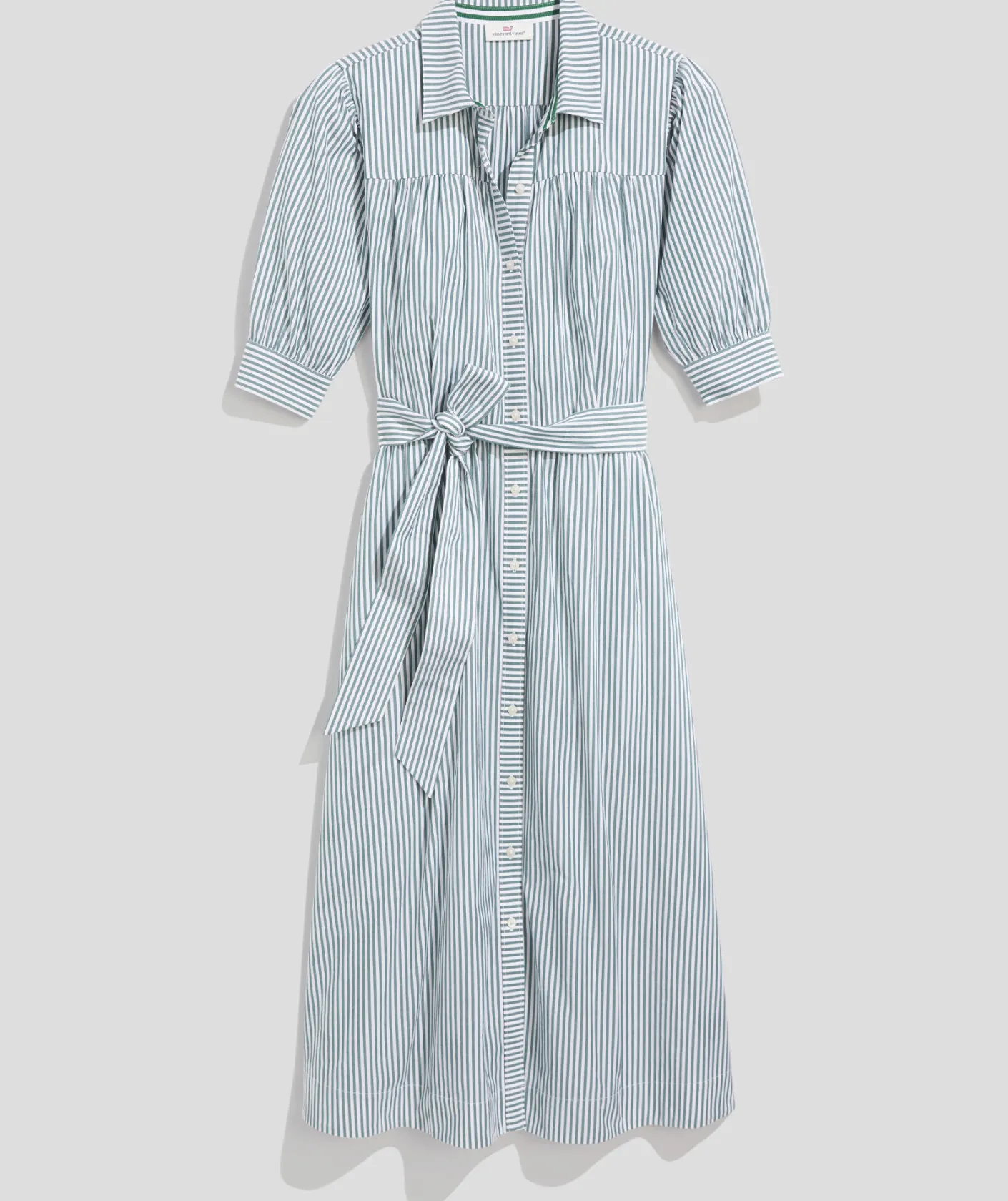 Dresses & Skirts<Vineyard Vines Puff Sleeve Midi Shirtdress Turf Green/White