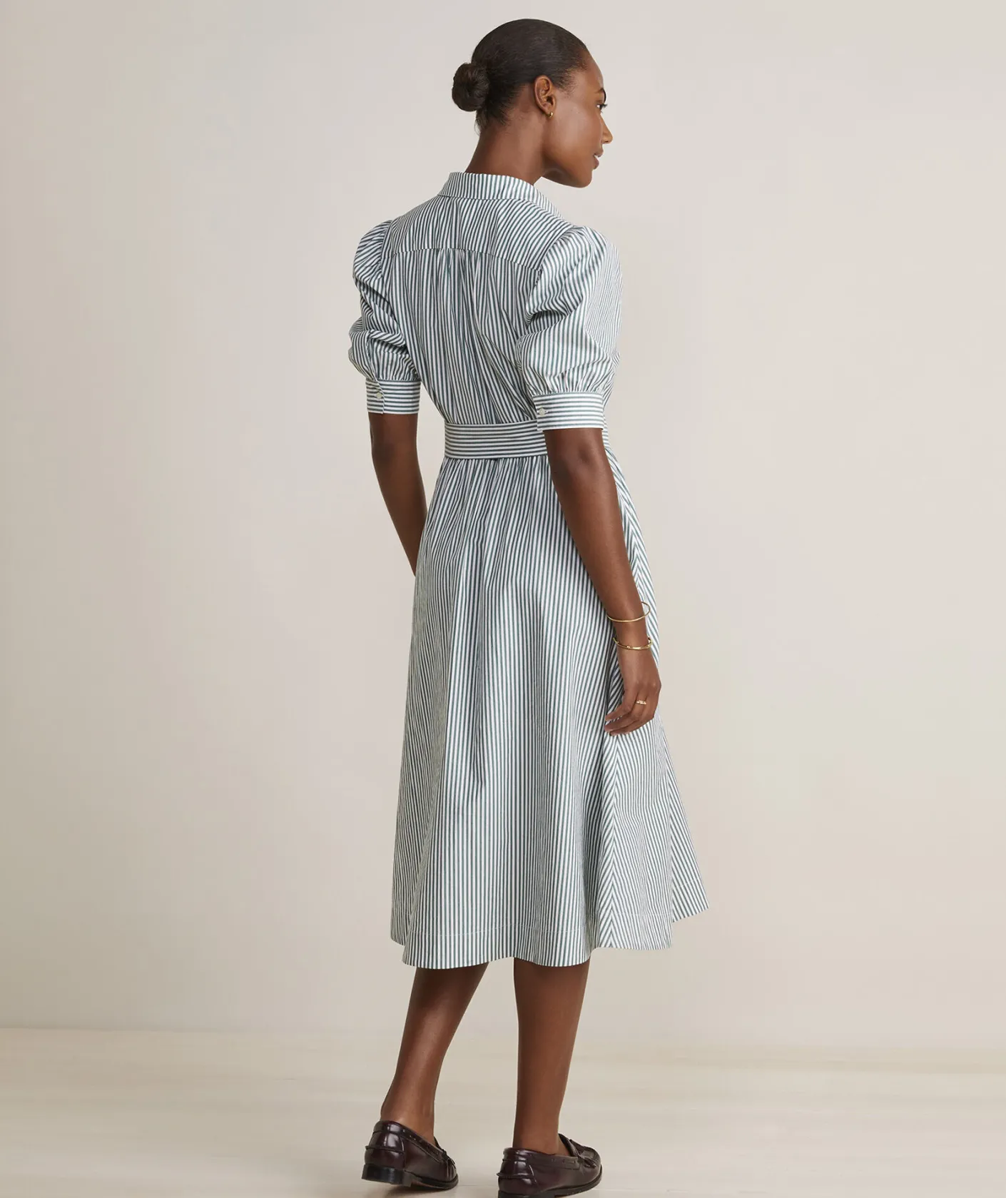 Dresses & Skirts<Vineyard Vines Puff Sleeve Midi Shirtdress Turf Green/White