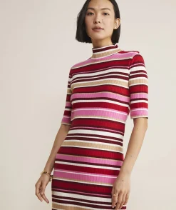 Dresses & Skirts<Vineyard Vines Rib Knit Midi Dress Ribbon Stripe - Red