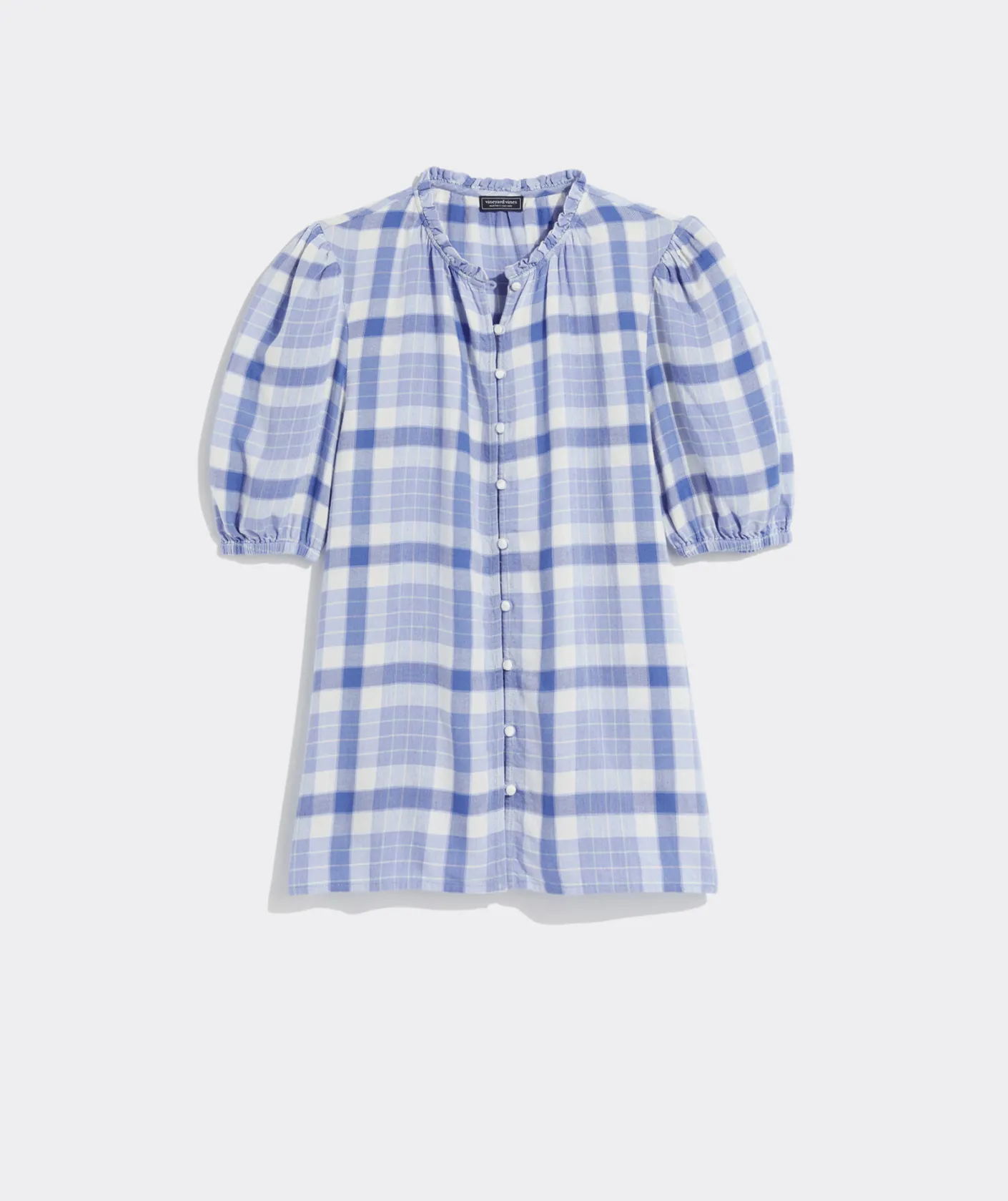 Shirts & Tops<Vineyard Vines Ruffle Neck Puff-Sleeve Top DW Plaid- Calm Water