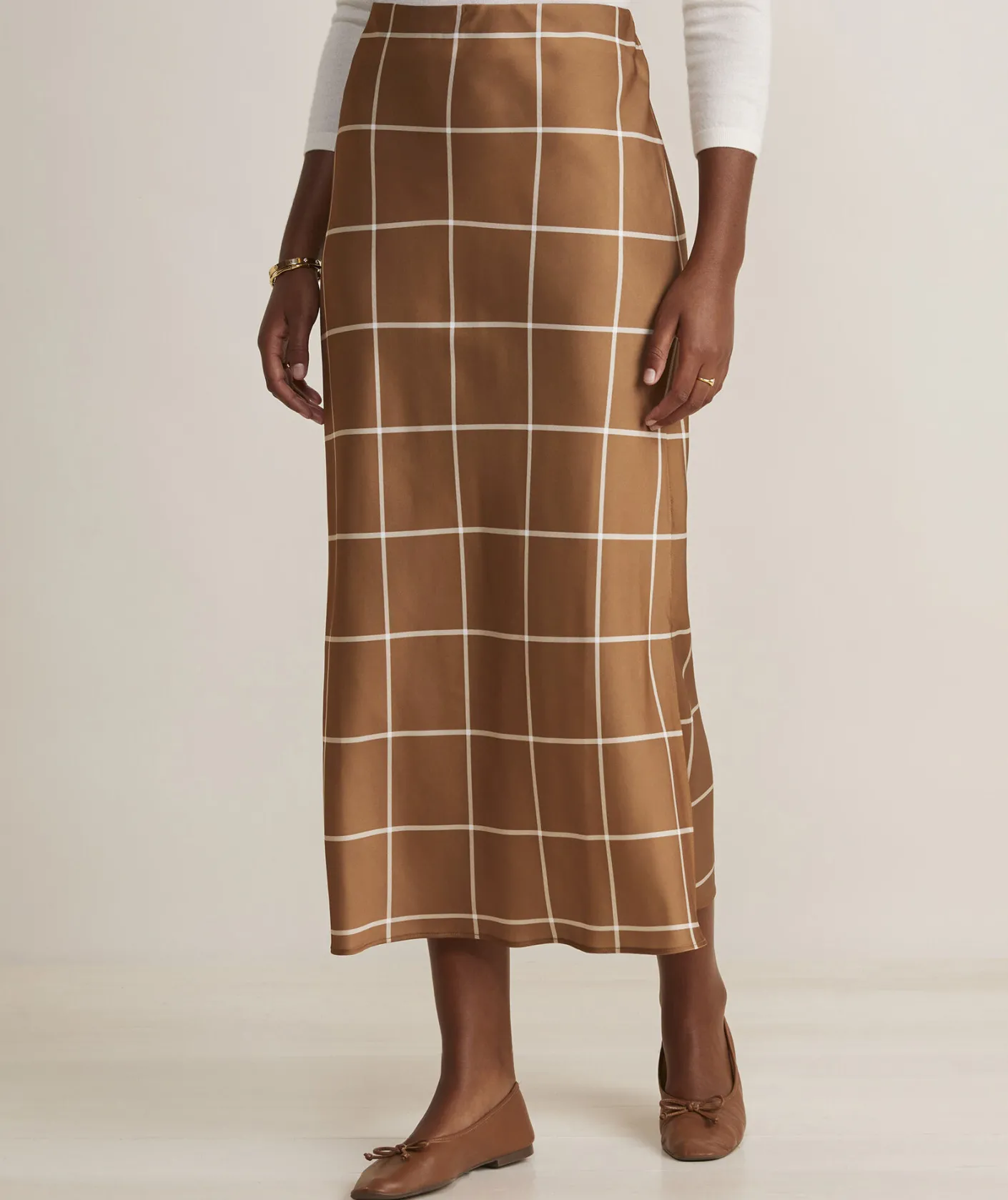 Dresses & Skirts<Vineyard Vines Satin Midi Slip Skirt Plaid - Gingerbread