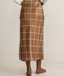 Dresses & Skirts<Vineyard Vines Satin Midi Slip Skirt Plaid - Gingerbread