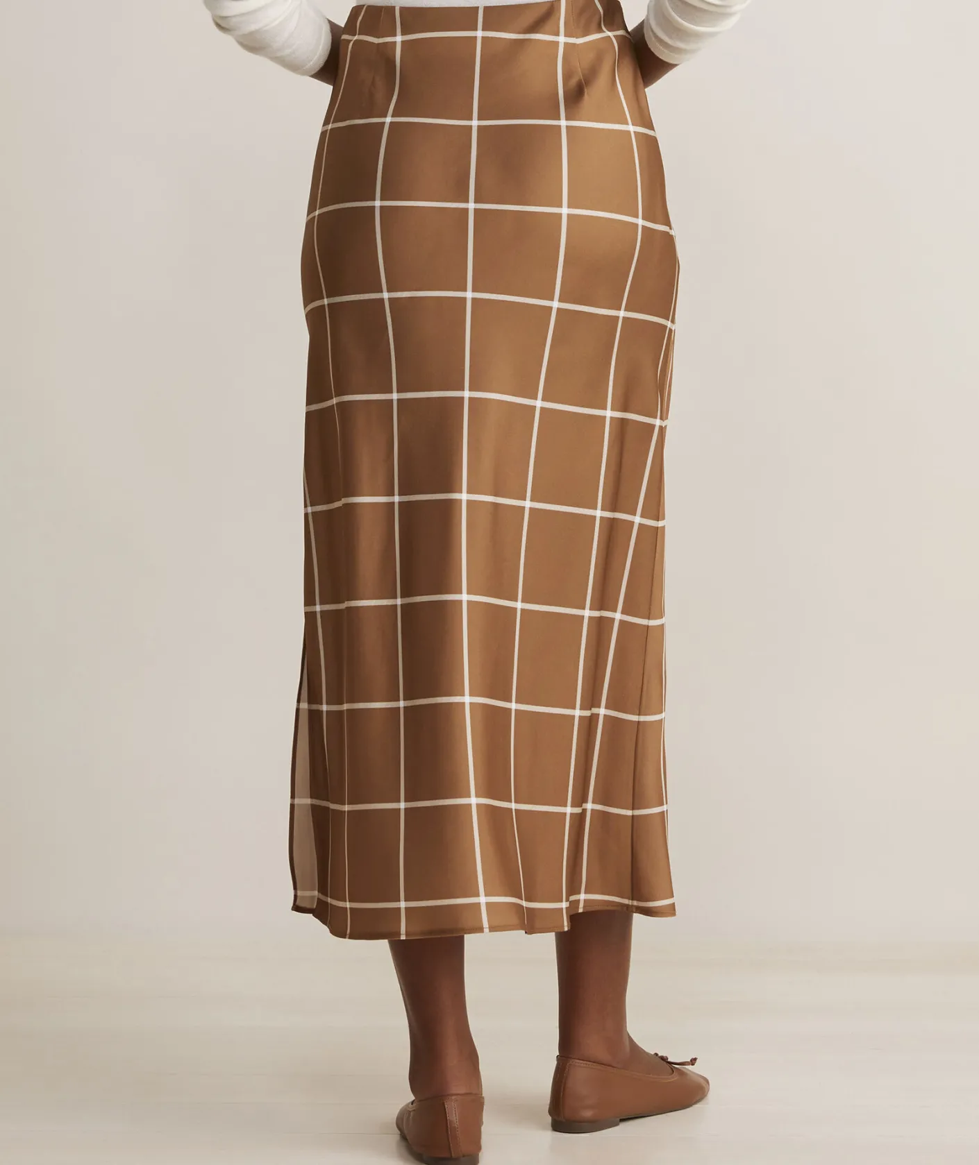 Dresses & Skirts<Vineyard Vines Satin Midi Slip Skirt Plaid - Gingerbread
