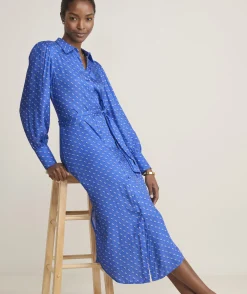 Dresses & Skirts<Vineyard Vines Silk Twill Midi Shirtdress Provence Geo - Blue