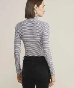 Tees<Vineyard Vines Striped Jamestown Mockneck Tee H.Stripe-White/Navy