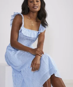 Dresses & Skirts<Vineyard Vines Striped Smocked Midi Dress Feeder - Hull Blue