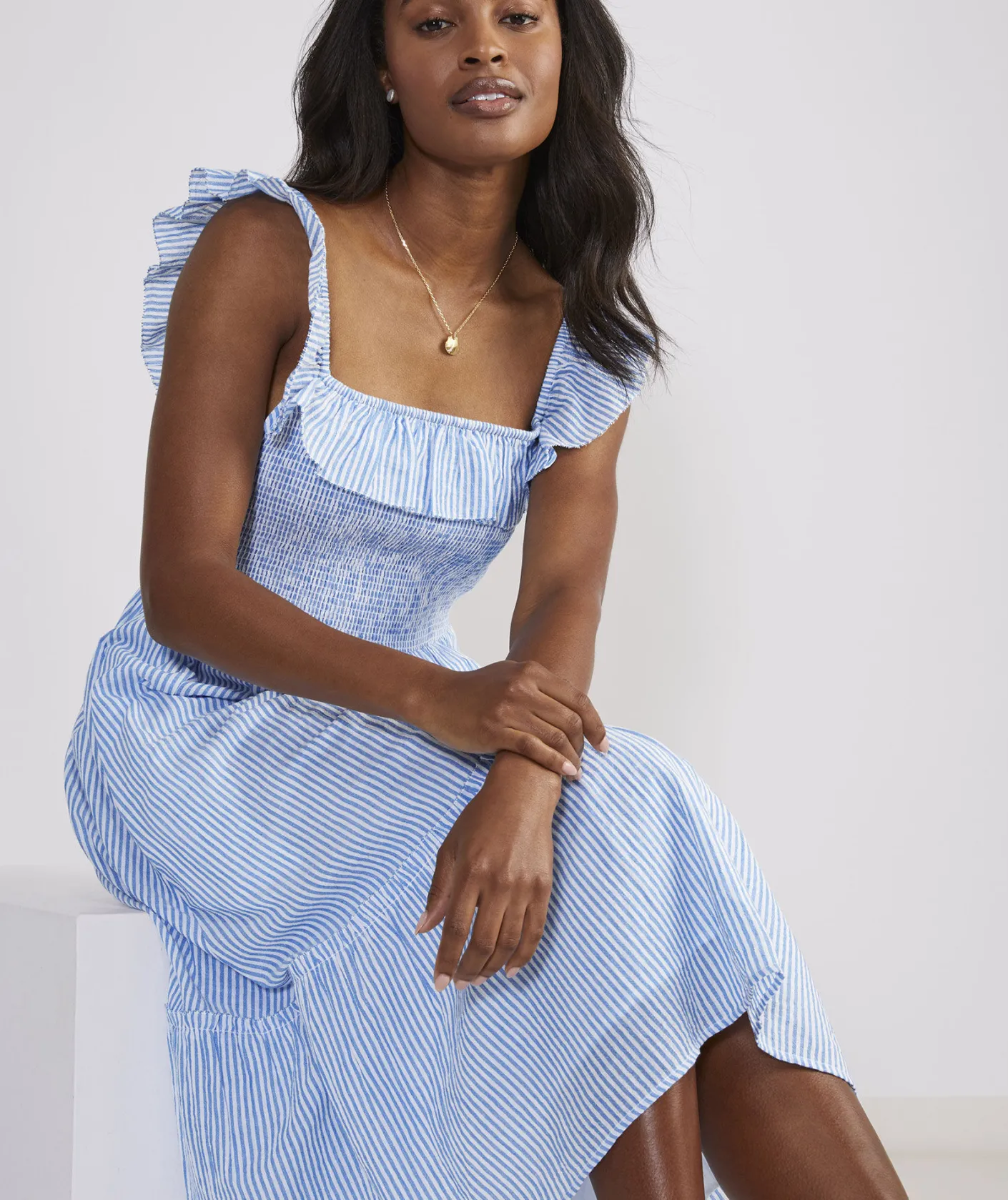 Dresses & Skirts<Vineyard Vines Striped Smocked Midi Dress Feeder - Hull Blue