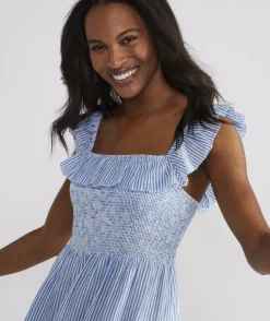 Dresses & Skirts<Vineyard Vines Striped Smocked Midi Dress Feeder - Hull Blue