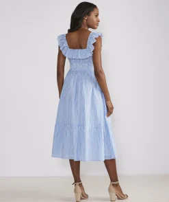 Dresses & Skirts<Vineyard Vines Striped Smocked Midi Dress Feeder - Hull Blue