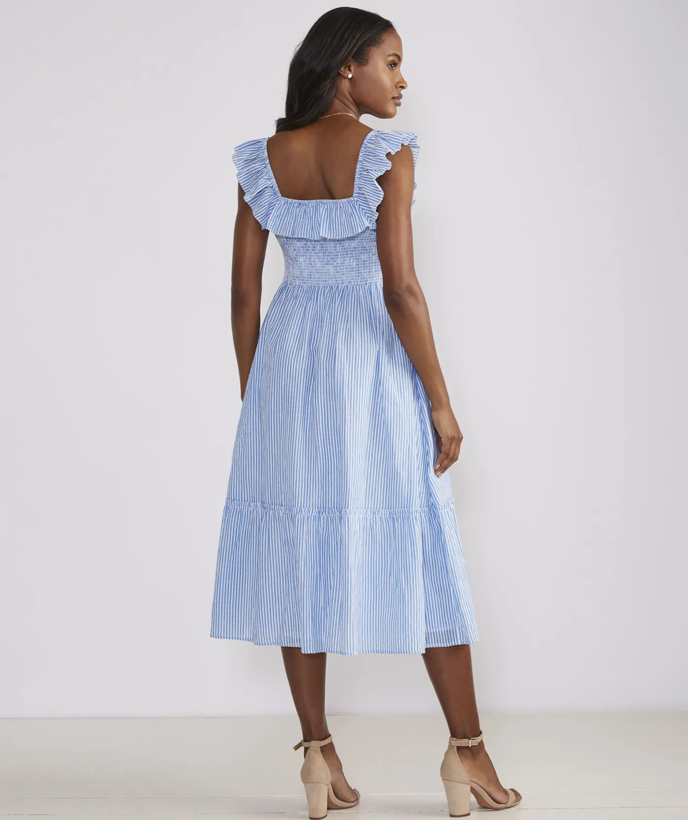 Dresses & Skirts<Vineyard Vines Striped Smocked Midi Dress Feeder - Hull Blue