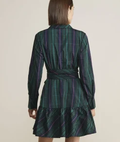 Dresses & Skirts<Vineyard Vines Taffeta Tie-Waist Blackwatch Shirtdress Blackwatch Pink Pop