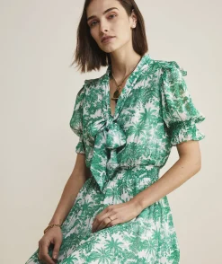 Dresses & Skirts<Vineyard Vines Toile Tie-Neck Midi Dress Toile - Green Meadow
