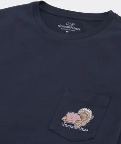 Tees<Vineyard Vines Turkey Whale Long-Sleeve Pocket Tee Blue Blazer