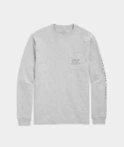 Tees<Vineyard Vines Vintage Football Whale Long-Sleeve Pocket Tee Grey Heather